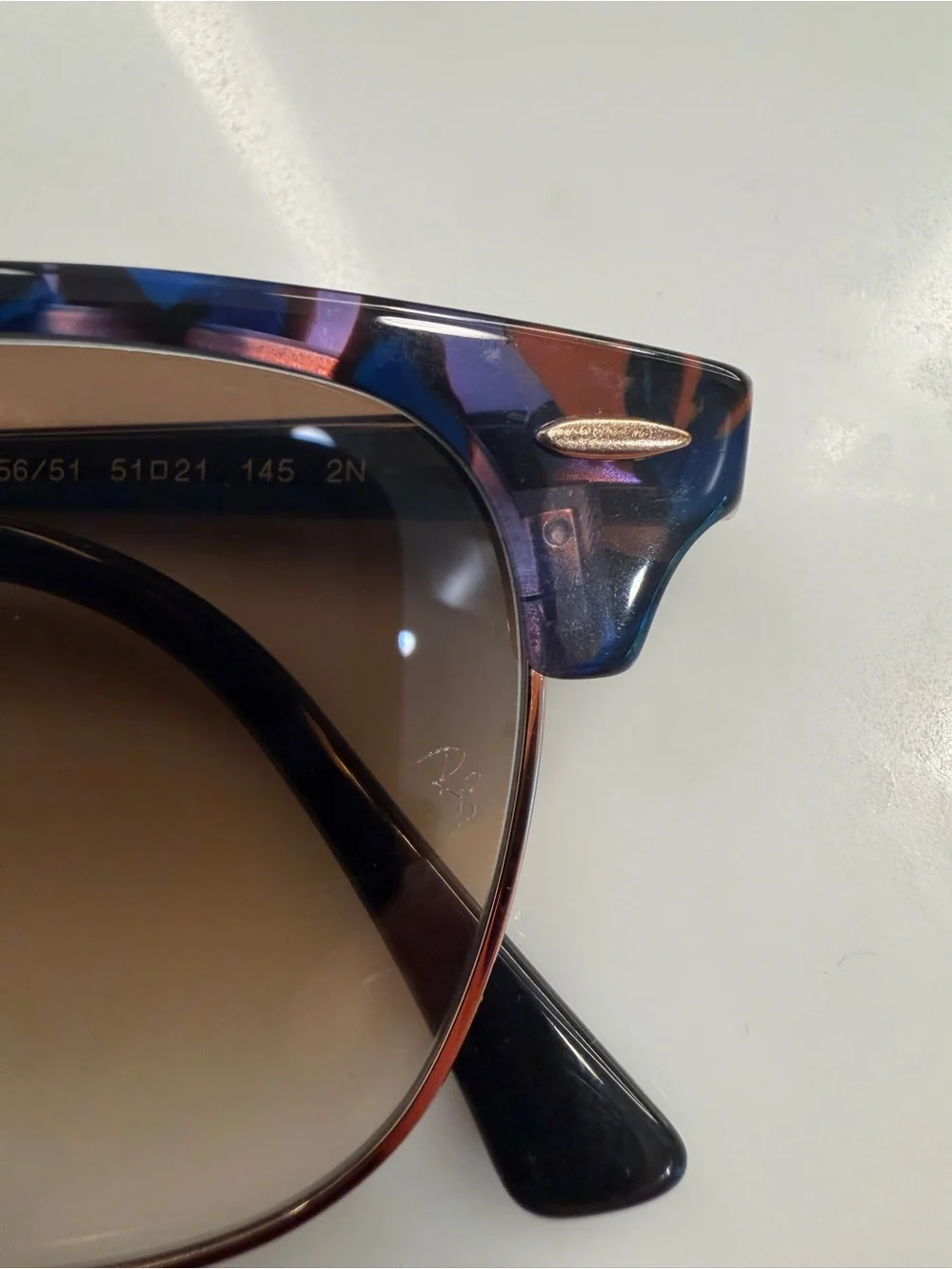 Ray-Ban RB3016 Clubmaster Sunglasses in Tortoise Shell Blue and Brown - Picture 6 of 12
